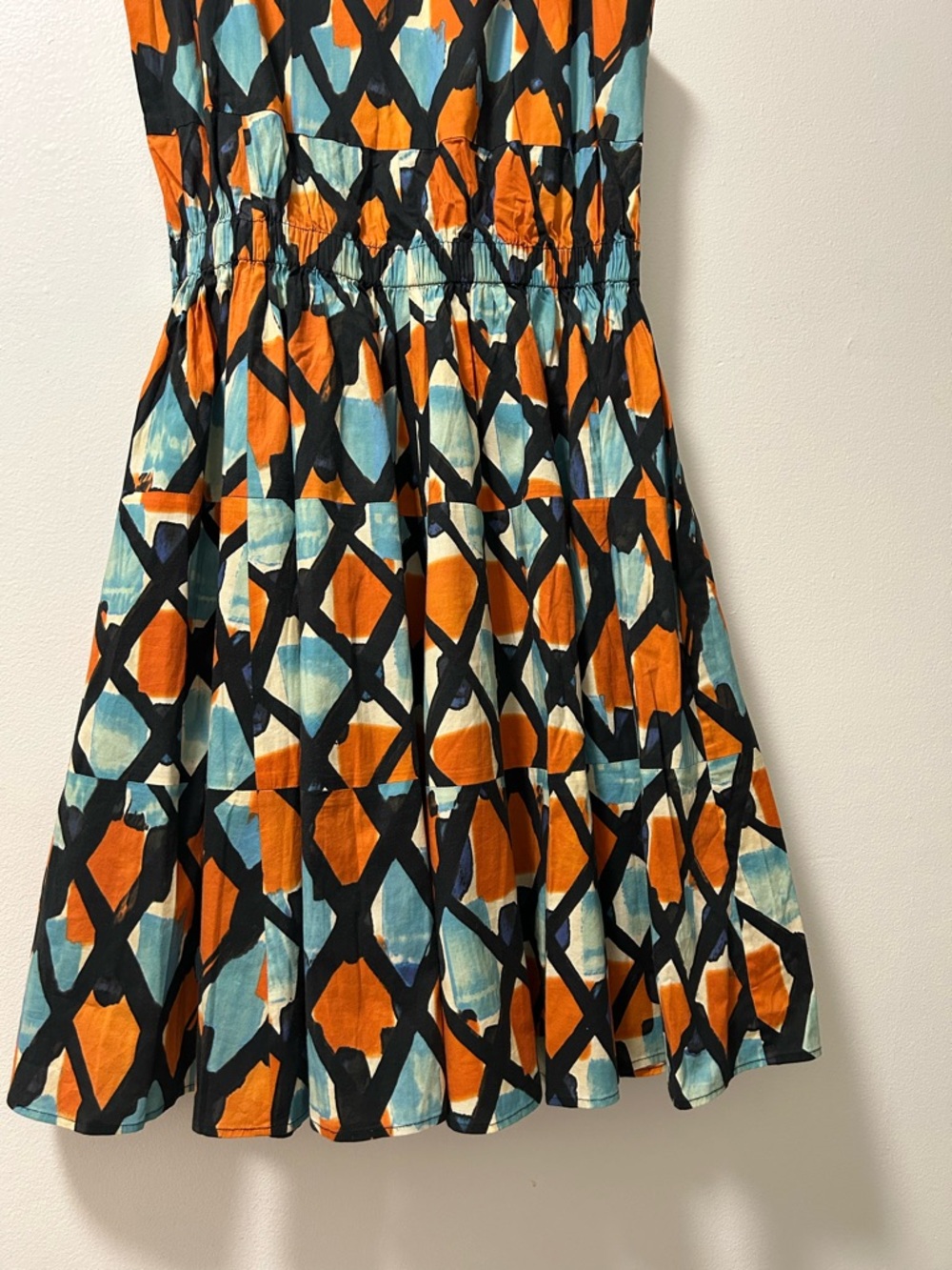 Geometric Print Sundress in Orange & Aqua